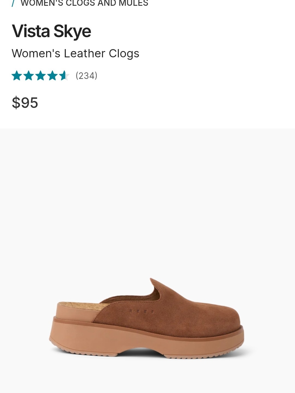 Reef Vista Skye Clogs in Walnut Suede